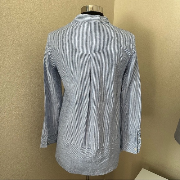 Tahari Linen Blend Stripped Button Up Lagenlook Long sleeves Shirt Size XS - Picture 6 of 10